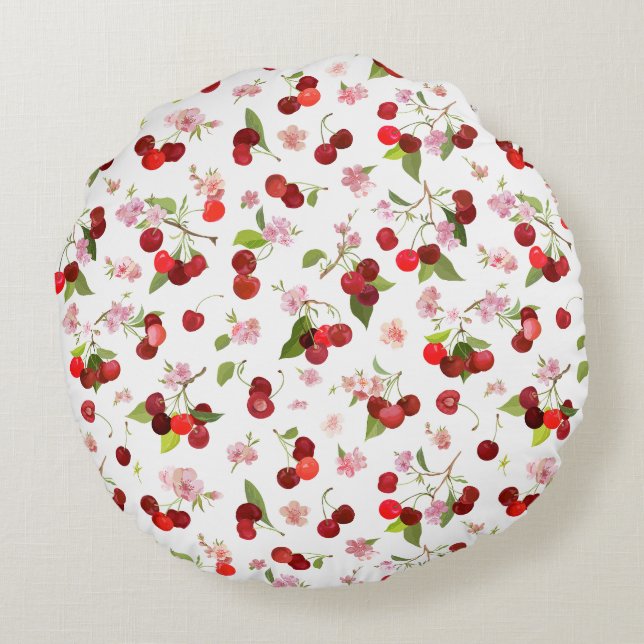 Cherry Pattern 1 Round Pillow (Back)
