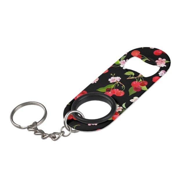 Cherry Pattern 2 Keychain Bottle Opener (Front Angled)