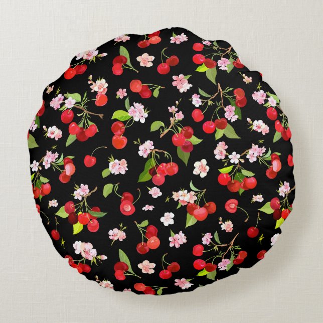 Cherry Pattern 2 Round Pillow (Back)