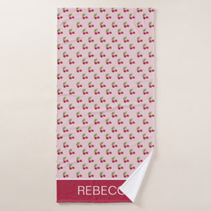 Cherry Pattern Cute Pink Personalised Bath Towel