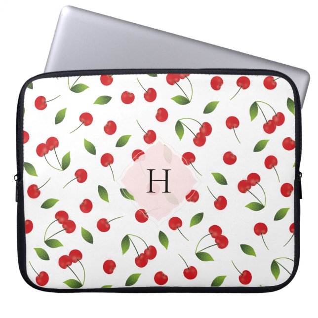 Cherry pattern-monogram Laptop Sleeve (Front)