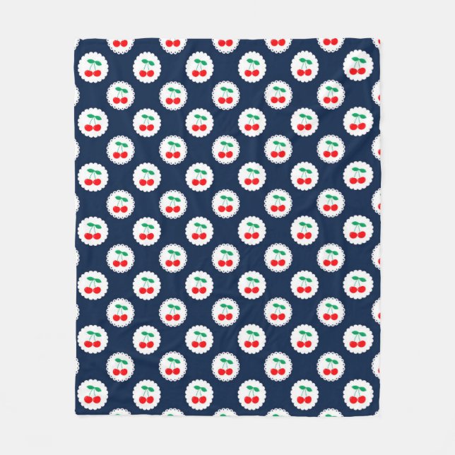 Cherry Pattern – Retro Fruit Gift & Decor Fleece Blanket (Front)