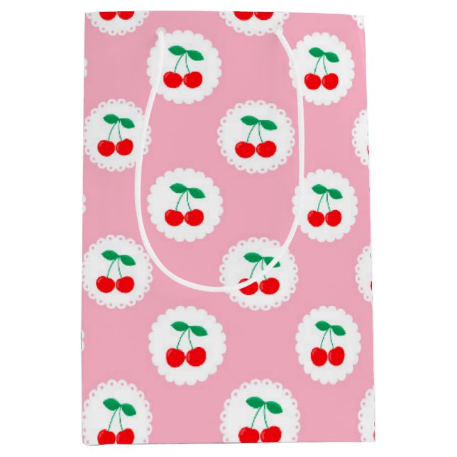 Cherry Pattern – Retro Fruit Gift & Decor Medium Gift Bag (Front)