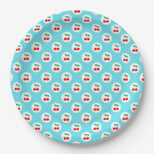 Cherry Pattern – Retro Fruit Gift & Decor Paper Plate