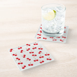 Cherry Pattern vivid Glass Coaster
