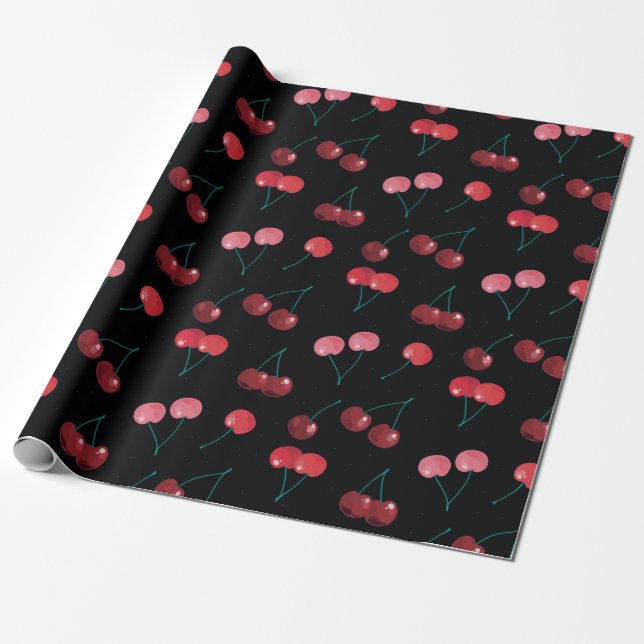 Cherry Pattern Wrapping Paper (Unrolled)
