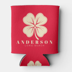 Cherry Picking Pink Four Leaf Clover with Name Can Cooler