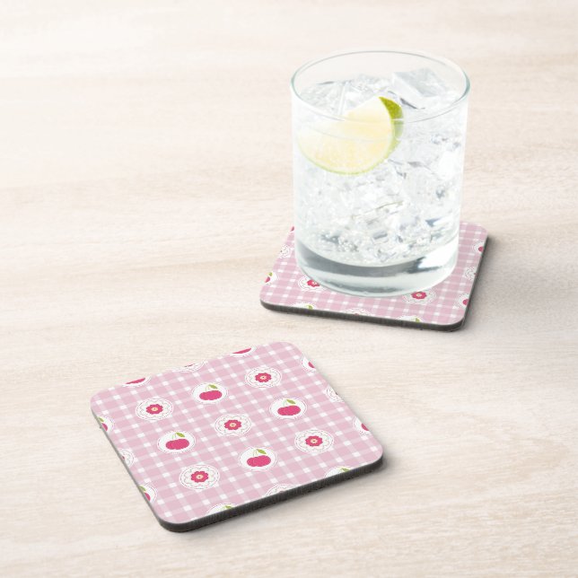 Cherry Picnic Cork-Backed Coasters (Right Side)