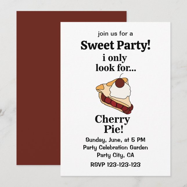 Cherry Pie Cute Sweet Party Invitation (Front/Back)