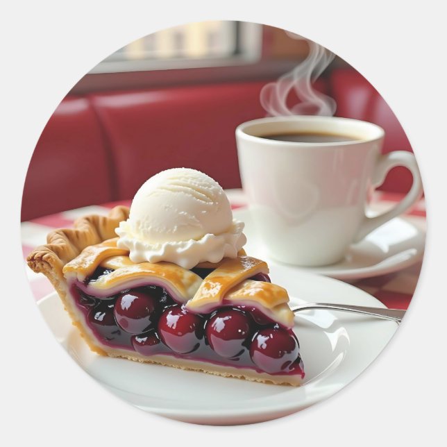 Cherry Pie, Vanilla Ice Cream & Coffee  Classic Round Sticker (Front)