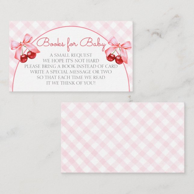 Cherry Pink Bow Baby Shower Book Request Enclosure Card (Front/Back)