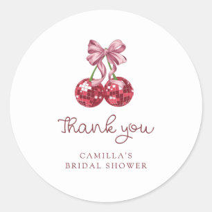 Cherry Pink Bow Bridal Shower Classic Round Sticker