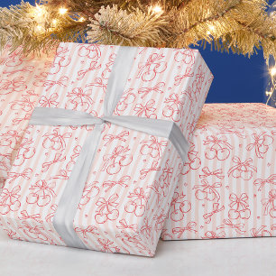 Cherry Pink Bow Cute Coquette Girls Birthday Gift Wrapping Paper