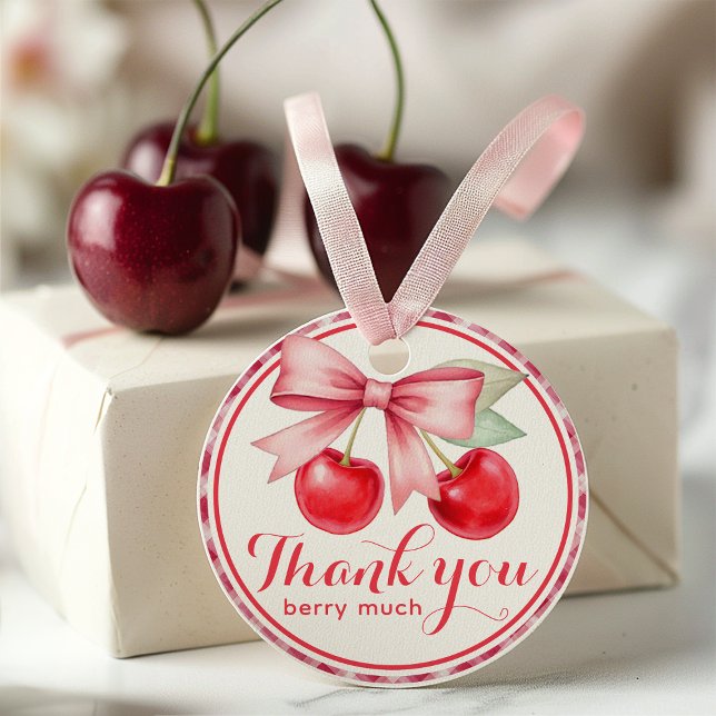 Cherry Pink Bow Thank You Favour Gift Tag (Thank You Card)