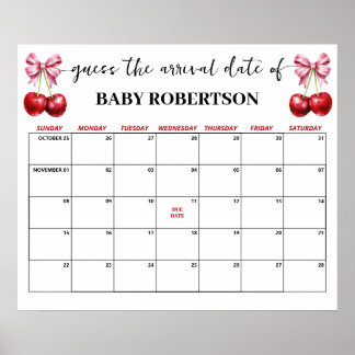 Cherry Pink Coquette Baby Guess Due Date Calendar Poster