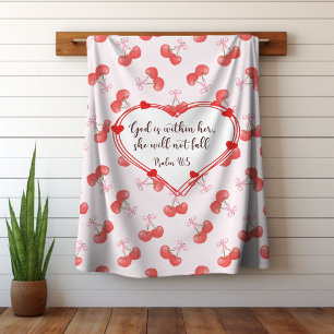 Cherry & Pink Coquette Christian Bible Verse Sherpa Blanket