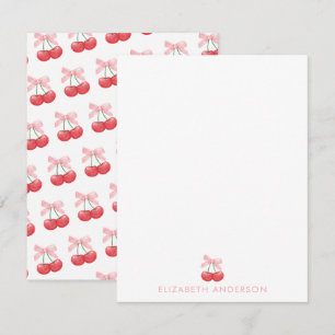 Cherry Pink Coquette Personalized Note Card Set