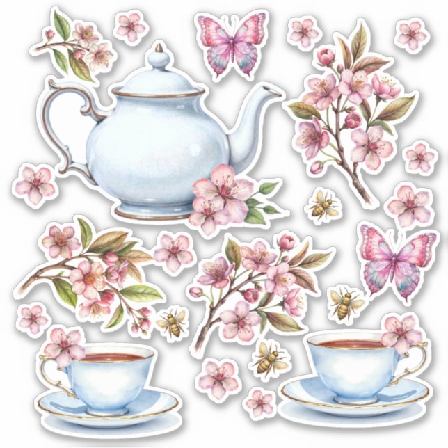 Cherry pink flower flower field with tea (Front)