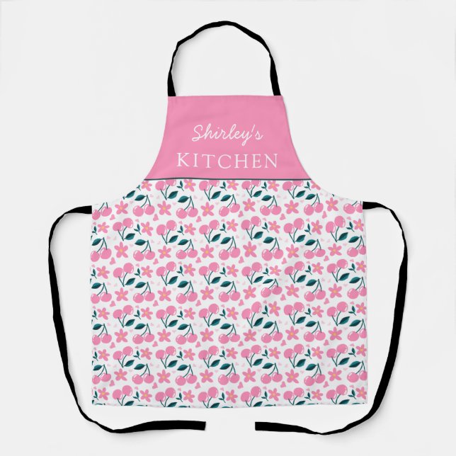 Cherry Pink Personalized Apron | Custom Name Apron (Front)