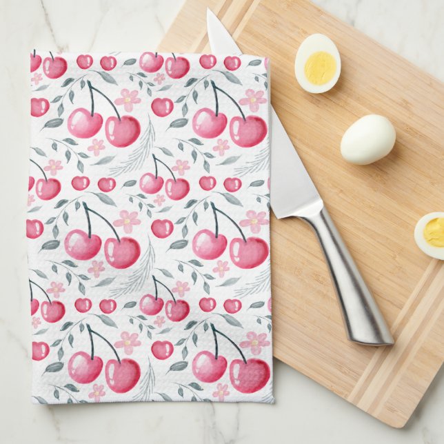 Cherry Pink Personalized Tea Towel | Custom Name K (Quarter Fold)