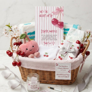 Cherry Pink Red Bow Diaper raffle Baby Shower Enclosure Card