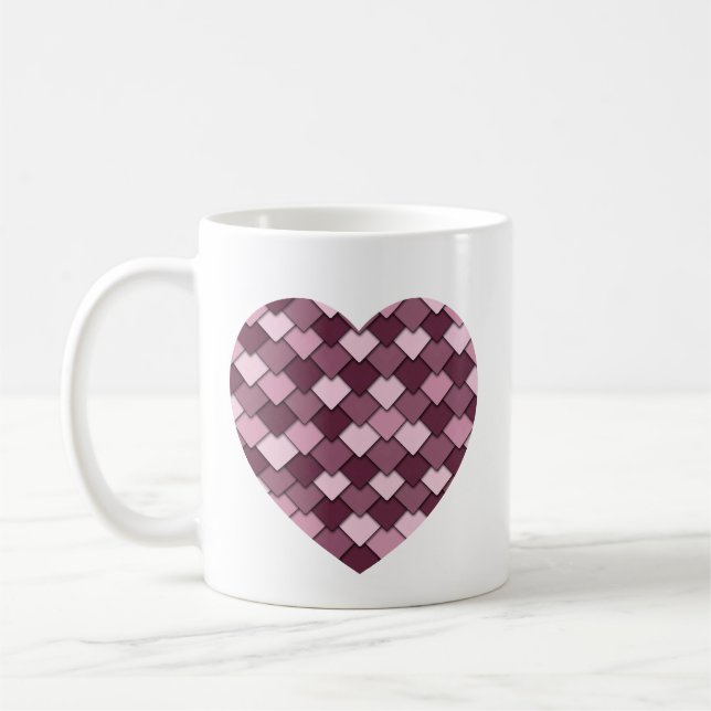 Cherry Pink Square and Diamond heart Coffee Mug (Left)