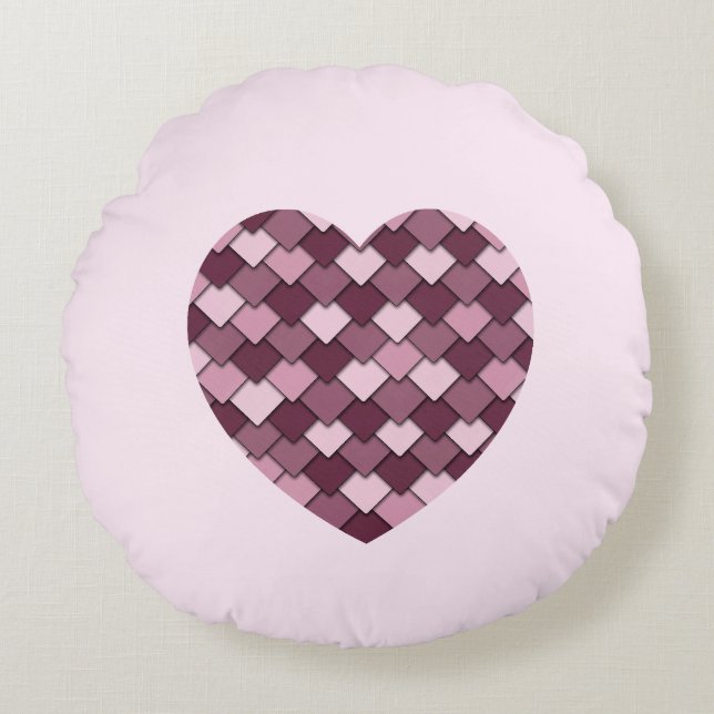 Cherry Pink Square and Diamond heart Round Pillow (Front)
