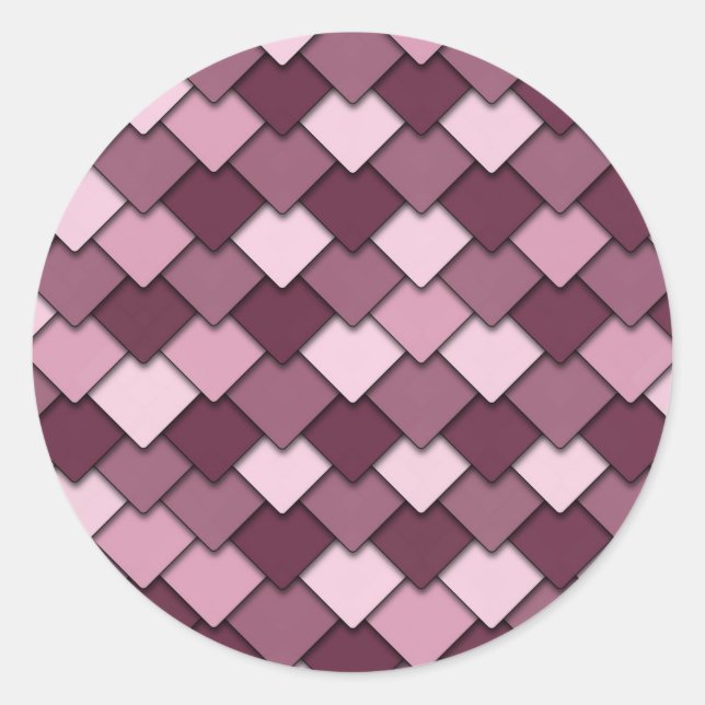 Cherry Pink Square and Diamond Pattern Classic Round Sticker (Front)