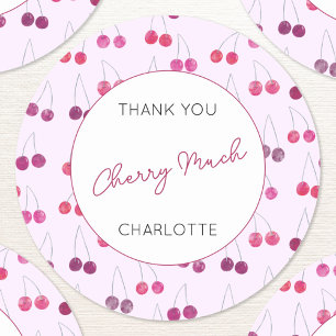 Cherry Pink Watercolor Personalized Thank You Classic Round Sticker