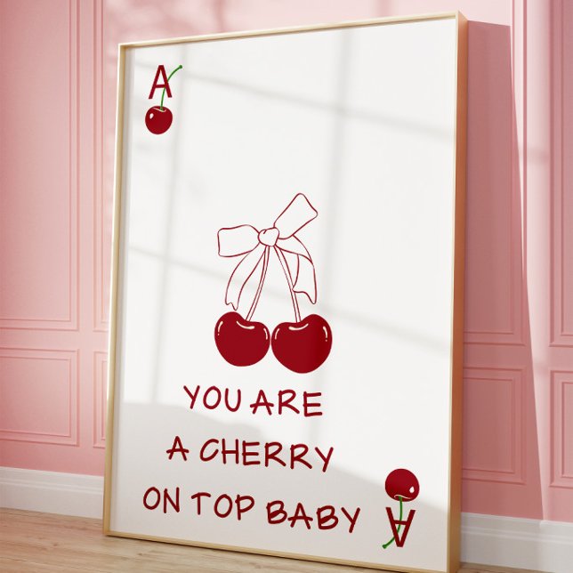 Cherry Playing Card Poster | Retro Cherry Wall Art (Creator Uploaded)