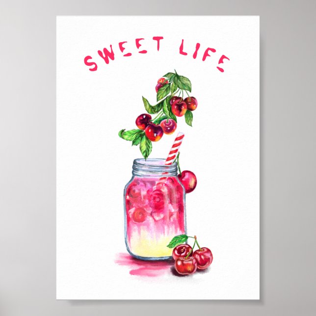 Cherry Poster Jus Cool Boire des fruits Fête d'été (Devant)