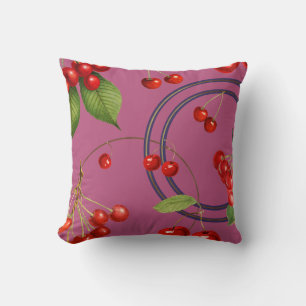 Cherry Print Pattern   Pink Throw Pillow