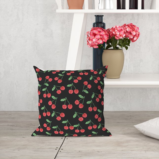 Cherry Print Pattern Throw Pillow (Creator Uploaded)