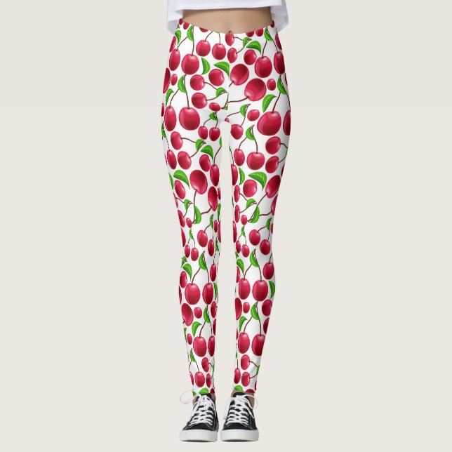 Cherry Print Retro Cherries Yoga Pilates Pants (Front)