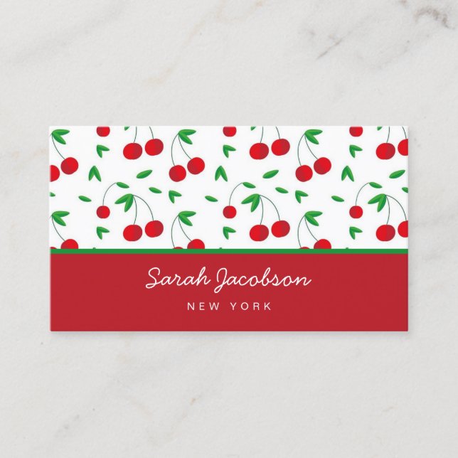 Cherry Print Retro Modern Luxury  Business Card (Front)