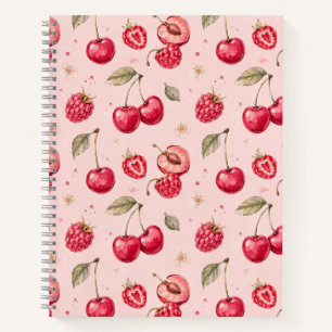 Cherry Raspberry Watercolor Fruit Pattern Notebook