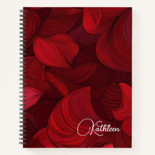 Cherry Red Abstract Leaf Personalized Notebook