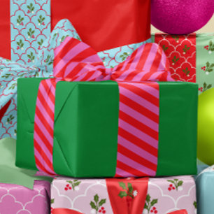 Cherry Red and Hot Pink Stripe Satin Ribbon