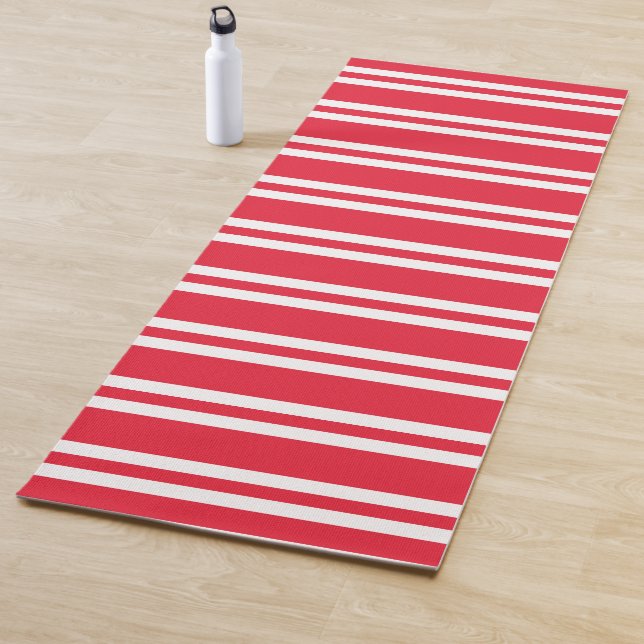 Cherry Red and White Striped Yoga Mat (In Situ)
