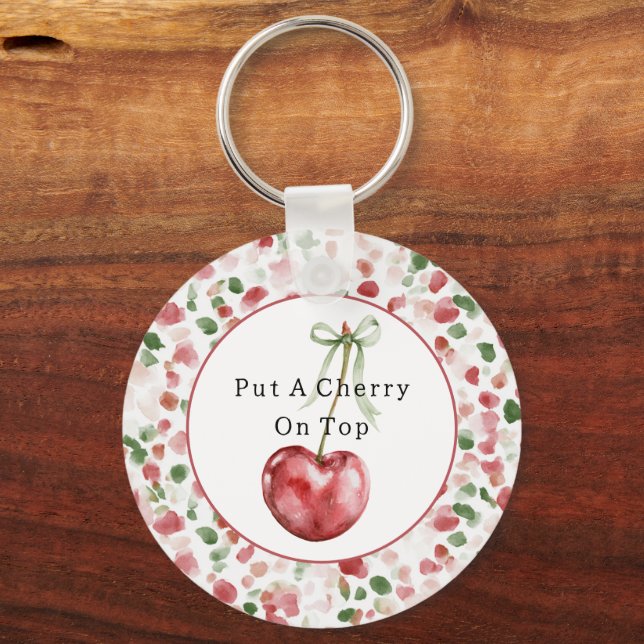 Cherry Red Apple Green Petals Keychain (Front)