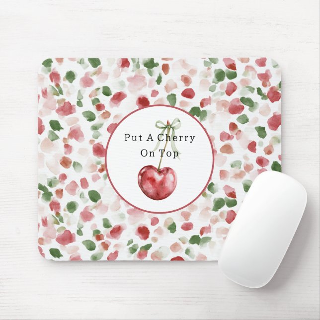 Cherry Red Apple Green Petals Mouse Pad (With Mouse)
