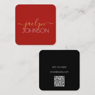Cherry Red Black Gold Personalized Name Minimalist Square Business Card