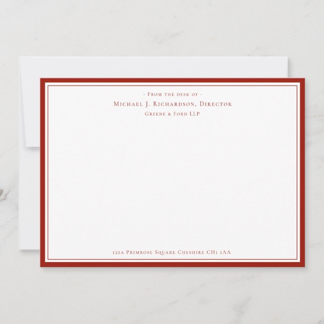 Cherry Red Business Monogram From The Desk of   No Card (Front)