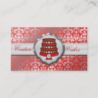 Cherry Red Cake Couture Glitzy Damask Cake Bakery Business Card