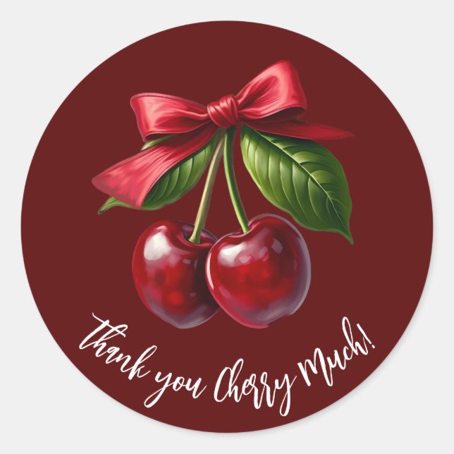 Cherry Red-Cherries with a Bow Classic Round Sticker (Front)