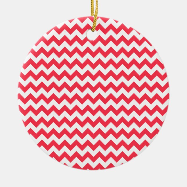 Cherry Red Chevron Zigzag Ceramic Ornament (Front)