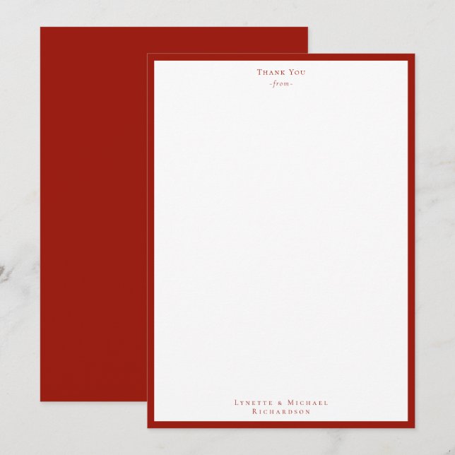 Cherry Red Classic Bordure Carte de remerciements  (Devant / Derrière)