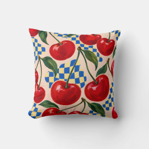 Cherry Red Cobalt Chequerboard Throw Pillow