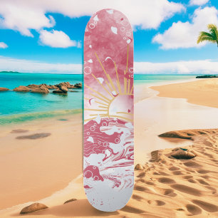 Cherry Red Crimson Gold Sunset Sun & Sea Skateboard