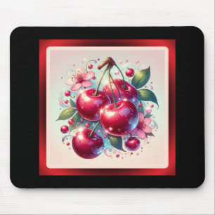 Cherry Red Cute Cherries Floral Girly Pink  Mouse Pad